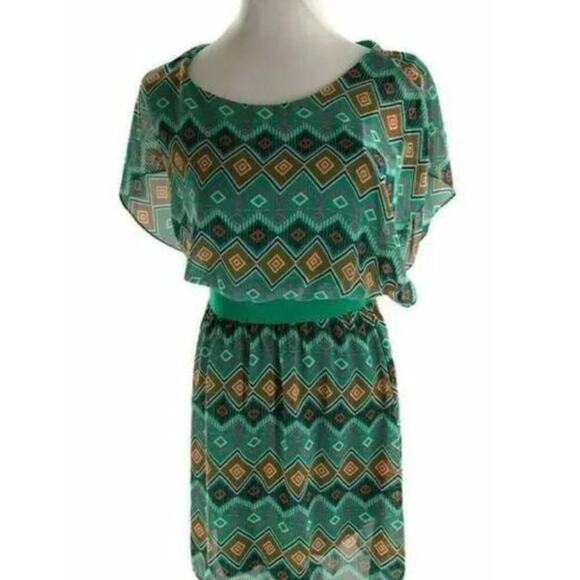 Alya Womens Geometric Sheer Dress Womens M Fully Lined Cinched Waist Mini Shift - Picture 4 of 6